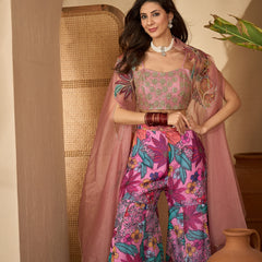 Stylum Women's Blush Floral Printed & Embroidered Georgette Co-Ord Set (CSBLUSHGARGI)