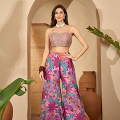 Stylum Women's Blush Floral Printed & Embroidered Georgette Co-Ord Set (CSBLUSHGARGI)