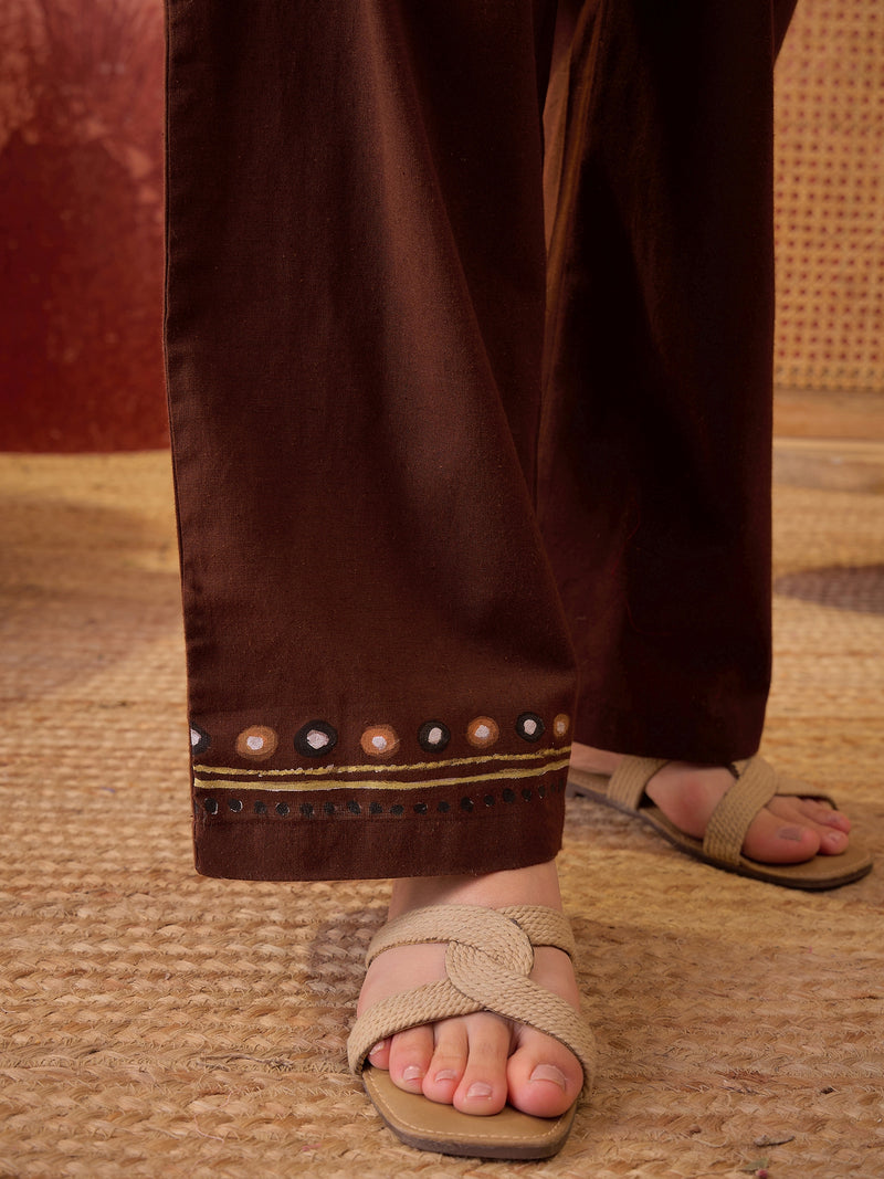 Stylum Women's Brown Hand Painted Cotton Flex High Low Co-Ord Set (CSBROWNART)