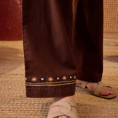 Stylum Women's Brown Hand Painted Cotton Flex High Low Co-Ord Set (CSBROWNART)