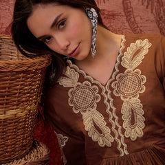 Stylum Women's Brown Solid & Embroidered Cotton Co-Ord Set (CSBROWNROCKY)