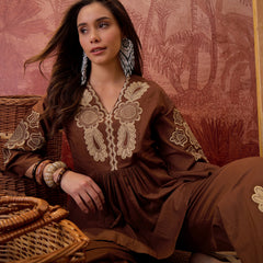 Stylum Women's Brown Solid & Embroidered Cotton Co-Ord Set (CSBROWNROCKY)