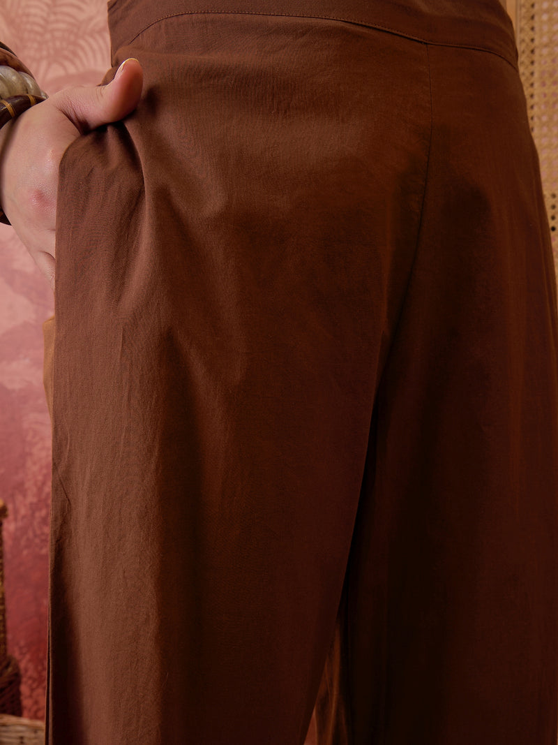 Stylum Women's Brown Solid & Embroidered Cotton Co-Ord Set (CSBROWNROCKY)