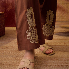 Stylum Women's Brown Solid & Embroidered Cotton Co-Ord Set (CSBROWNROCKY)