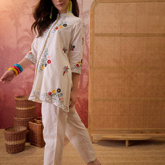 Stylum Women's Cream Solid & Embroidered Cotton Dobby Co-Ord Set (CSCREAMDORA)