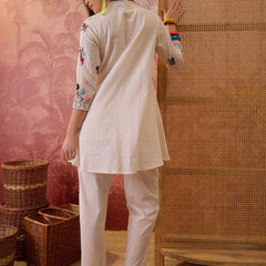 Stylum Women's Cream Solid & Embroidered Cotton Dobby Co-Ord Set (CSCREAMDORA)