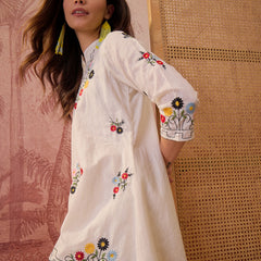 Stylum Women's Cream Solid & Embroidered Cotton Dobby Co-Ord Set (CSCREAMDORA)