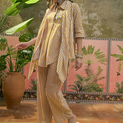Stylum Women's Mustard Striped Printed Cotton High-Low Co-Ord Set (CSMUSTARDMOB)