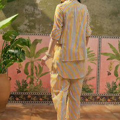 Stylum Women's Mustard Striped Printed Cotton High-Low Co-Ord Set (CSMUSTARDMOB)