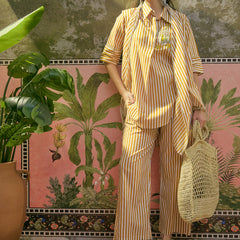 Stylum Women's Mustard Striped Printed Cotton High-Low Co-Ord Set (CSMUSTARDMOB)