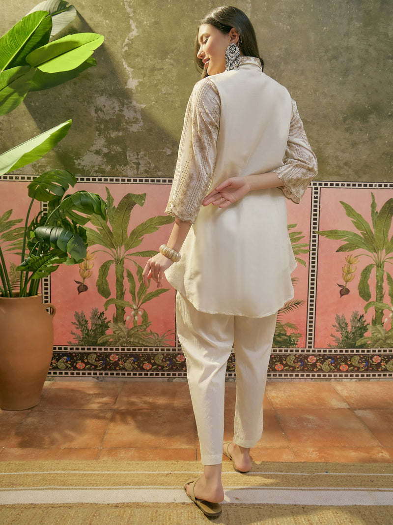 Stylum Women's Off White Solid & Embroidered Mulmul Cotton Co-Ord Set (ZZCSOFFWHITENESH)