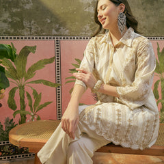Stylum Women's Off White Solid & Embroidered Mulmul Cotton Co-Ord Set (ZZCSOFFWHITENESH)