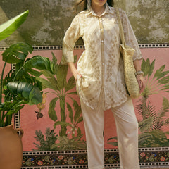 Stylum Women's Off White Solid & Embroidered Mulmul Cotton Co-Ord Set (ZZCSOFFWHITENESH)