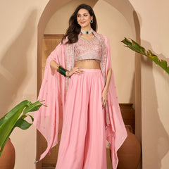 Stylum Women's Peach Solid & Embroidered Georgette Co-Ord Set (CSPEACHREXXA)