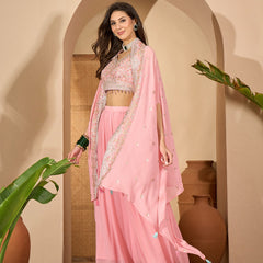 Stylum Women's Peach Solid & Embroidered Georgette Co-Ord Set (CSPEACHREXXA)
