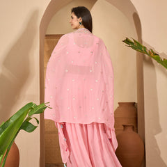 Stylum Women's Peach Solid & Embroidered Georgette Co-Ord Set (CSPEACHREXXA)
