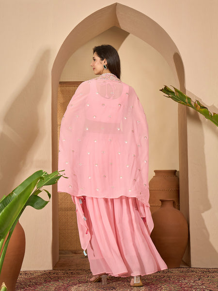 Stylum Women's Peach Solid & Embroidered Georgette Co-Ord Set (CSPEACHREXXA)