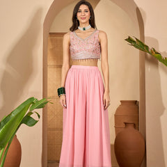 Stylum Women's Peach Solid & Embroidered Georgette Co-Ord Set (CSPEACHREXXA)