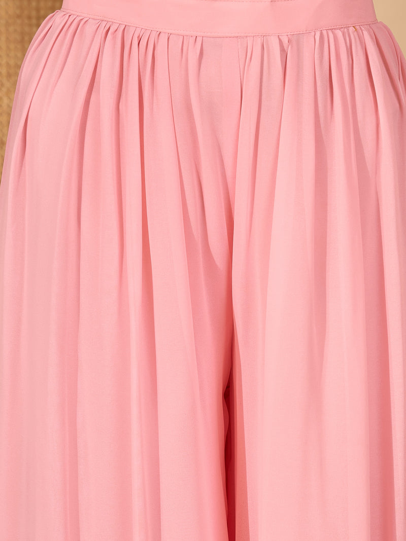 Stylum Women's Peach Solid & Embroidered Georgette Co-Ord Set (CSPEACHREXXA)