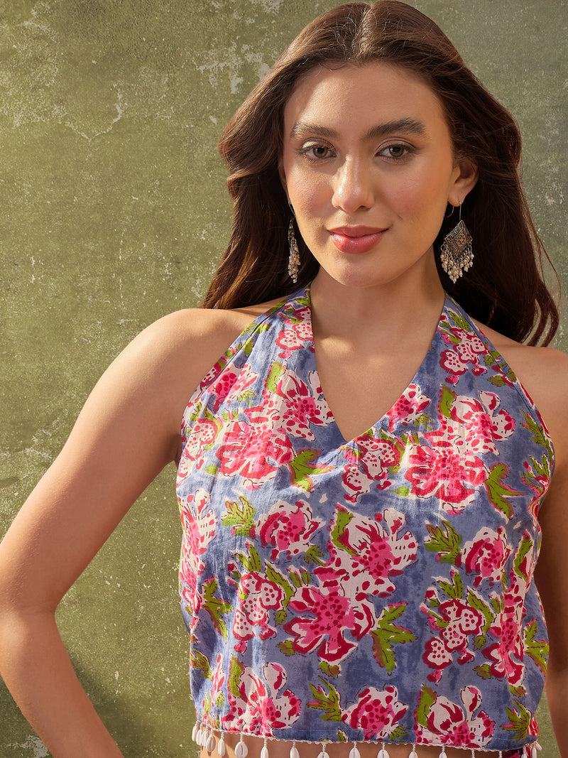 Stylum Women's Turquoise Floral Printed Cotton Co-Ord Set (CSTURQRAWAI)