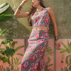 Stylum Women's Turquoise Floral Printed Cotton Co-Ord Set (CSTURQRAWAI)