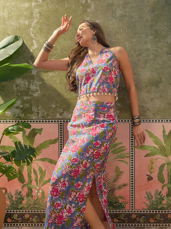 Stylum Women's Turquoise Floral Printed Cotton Co-Ord Set (CSTURQRAWAI)