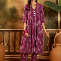 Stylum Women's Wine Woven Design Cotton Co-Ord Set (CSWINEMOON)