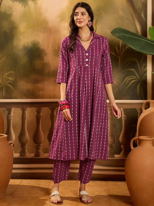 Stylum Women's Wine Woven Design Cotton Co-Ord Set (CSWINEMOON)