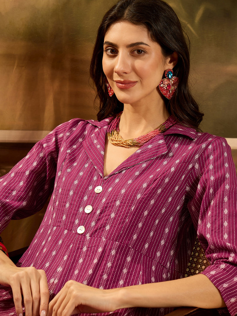 Stylum Women's Wine Woven Design Cotton Co-Ord Set (CSWINEMOON)