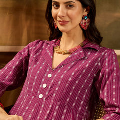 Stylum Women's Wine Woven Design Cotton Co-Ord Set (CSWINEMOON)