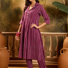 Stylum Women's Wine Woven Design Cotton Co-Ord Set (CSWINEMOON)