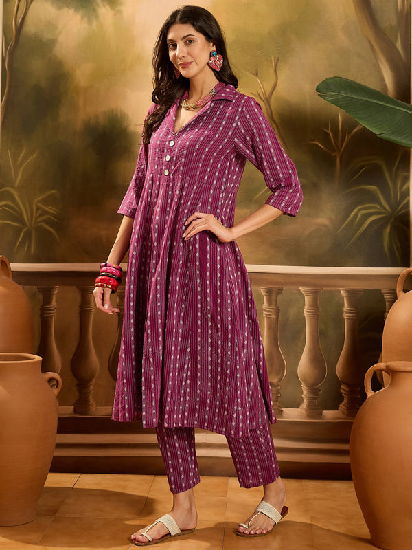 Stylum Women's Wine Woven Design Cotton Co-Ord Set (CSWINEMOON)