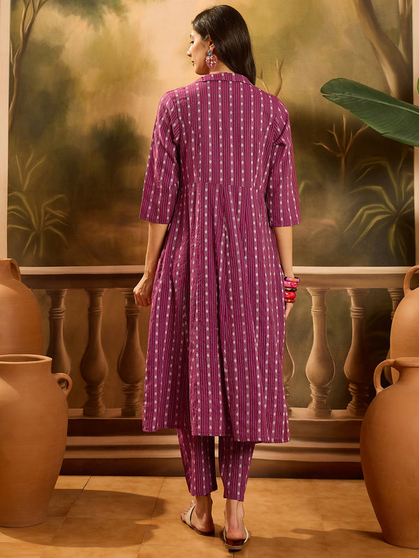 Stylum Women's Wine Woven Design Cotton Co-Ord Set (CSWINEMOON)