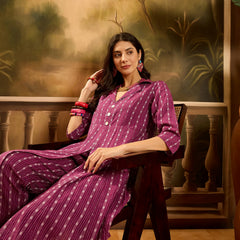 Stylum Women's Wine Woven Design Cotton Co-Ord Set (CSWINEMOON)