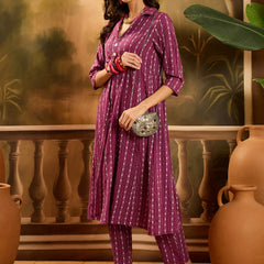 Stylum Women's Wine Woven Design Cotton Co-Ord Set (CSWINEMOON)