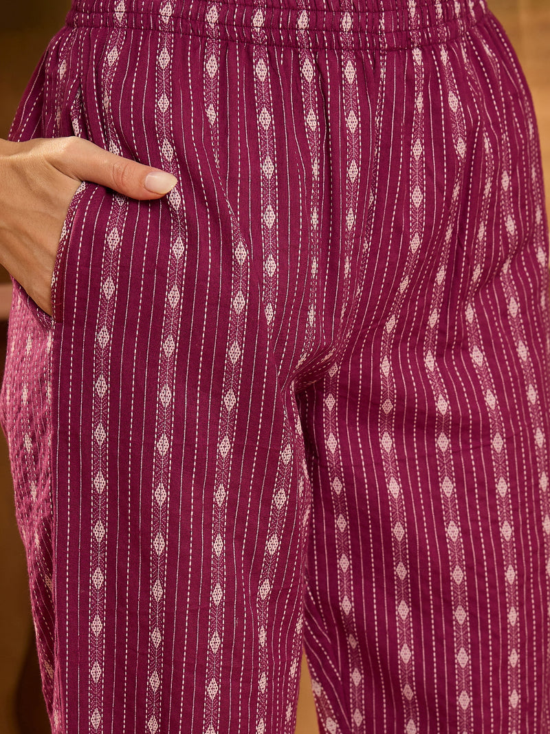 Stylum Women's Wine Woven Design Cotton Co-Ord Set (CSWINEMOON)