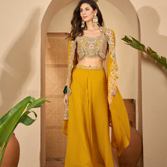 Stylum Women's Yellow Solid & Embroidered Georgette Co-Ord Set (CSYELLOWFLY)