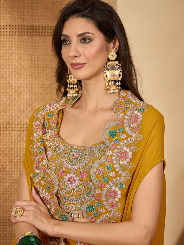 Stylum Women's Yellow Solid & Embroidered Georgette Co-Ord Set (CSYELLOWFLY)
