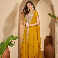Stylum Women's Yellow Solid & Embroidered Georgette Co-Ord Set (CSYELLOWFLY)