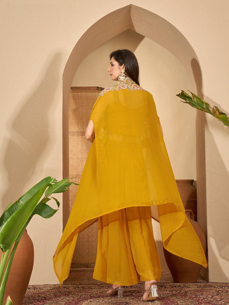 Stylum Women's Yellow Solid & Embroidered Georgette Co-Ord Set (CSYELLOWFLY)