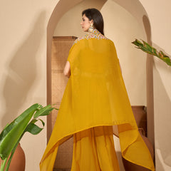 Stylum Women's Yellow Solid & Embroidered Georgette Co-Ord Set (CSYELLOWFLY)