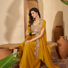 Stylum Women's Yellow Solid & Embroidered Georgette Co-Ord Set (CSYELLOWFLY)