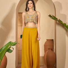 Stylum Women's Yellow Solid & Embroidered Georgette Co-Ord Set (CSYELLOWFLY)