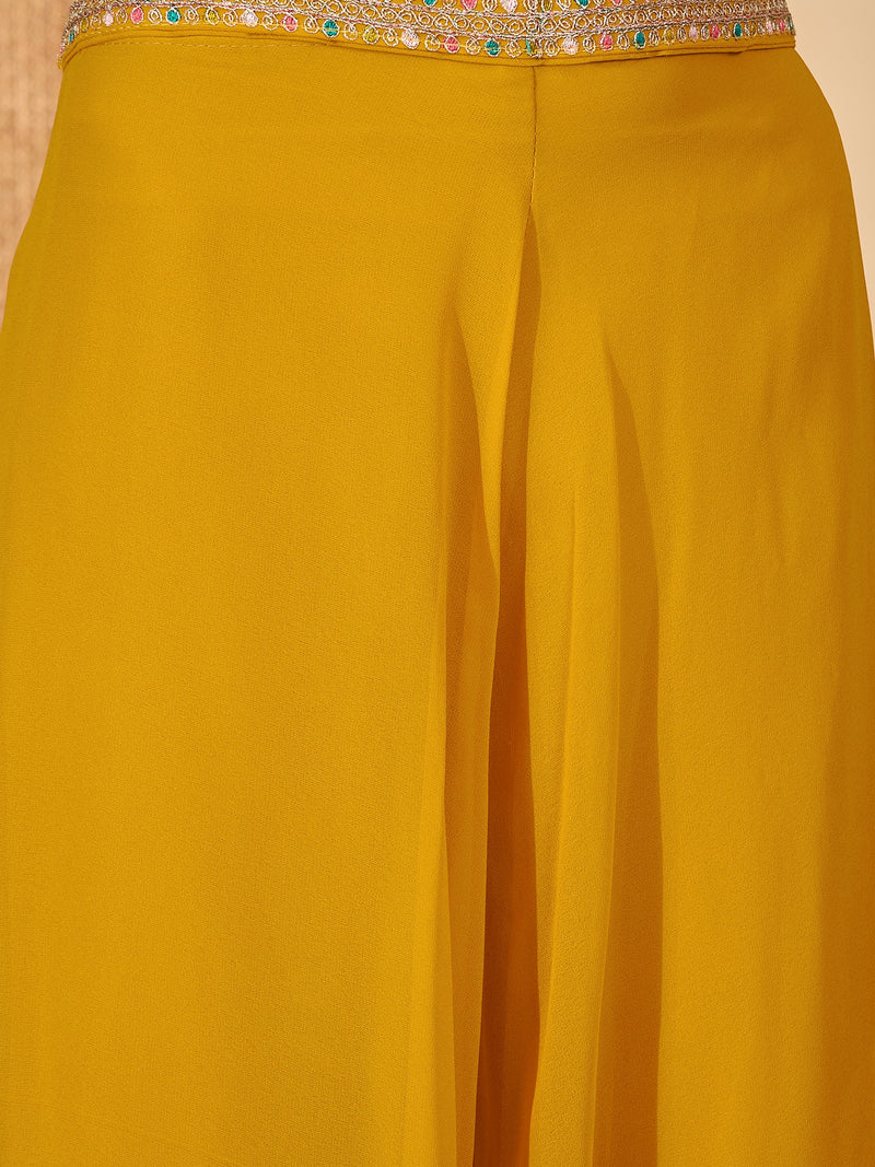 Stylum Women's Yellow Solid & Embroidered Georgette Co-Ord Set (CSYELLOWFLY)