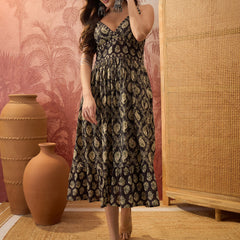 Stylum Women's Black Paisley Printed Cotton Tiered Dress (DRSBLACKJENNY)