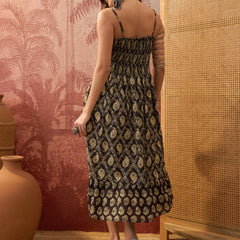 Stylum Women's Black Paisley Printed Cotton Tiered Dress (DRSBLACKJENNY)