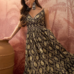 Stylum Women's Black Paisley Printed Cotton Tiered Dress (DRSBLACKJENNY)