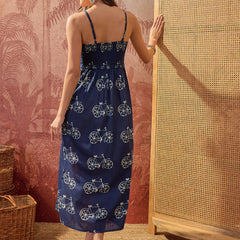 Stylum Women's Blue Printed Cotton Front Slit Dress (DRSBLUECYCLE)