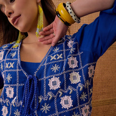 Stylum Women's Blue Solid & Embroidered Rayon Tiered Dress With Jacket (DRSBLUEFERRARI)