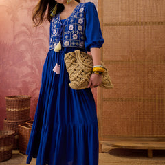 Stylum Women's Blue Solid & Embroidered Rayon Tiered Dress With Jacket (DRSBLUEFERRARI)